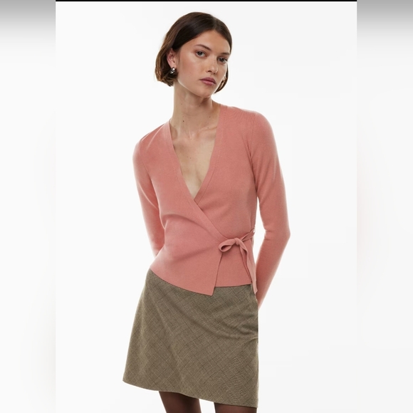 Aritzia Wilfred Vivian Wrap Stretch Sweater Cardigan Size 2XS conch pink - Picture 4 of 11